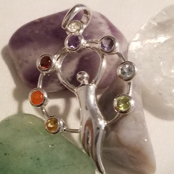 🌻BOGO New Chakra Multi Gemstone Silver Pendant - Picture 2 of 4